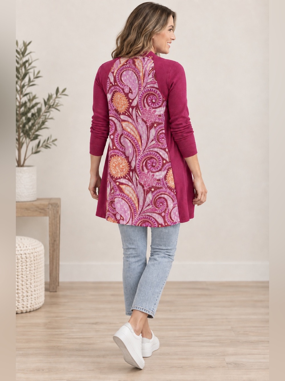 SOFT SURROUNDINGS Pattern Back Cardigan Pink Size L NEW